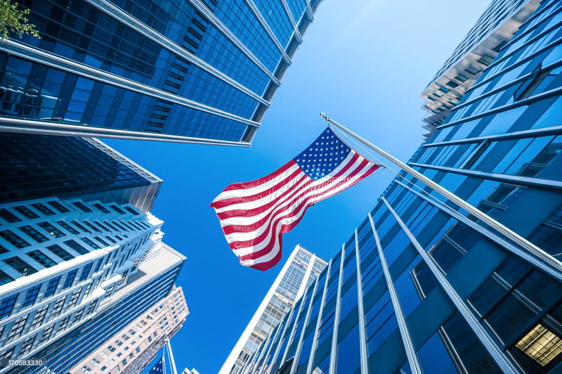 US Flag and City